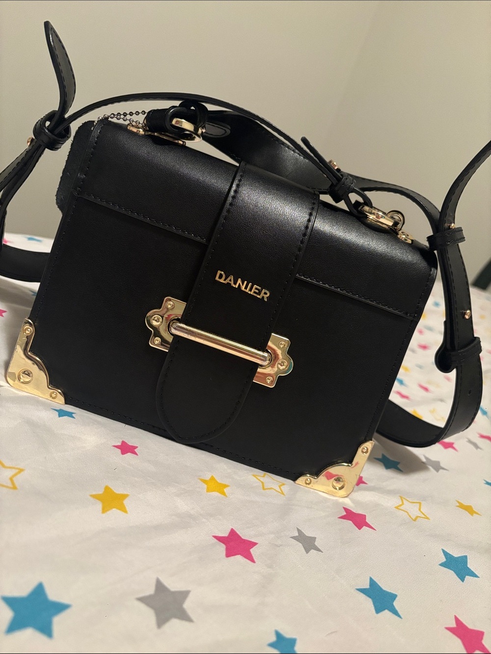 Danier Black Leather Crossbody with Gold Hardware